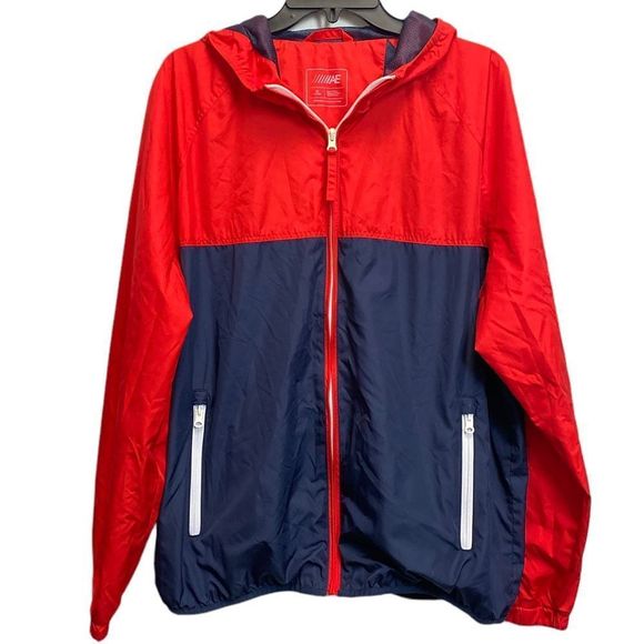 AMERICAN EAGLE OUTFITTERS XL TG/ EXG Red Blue Windbreaker Lined Hooded Jacket